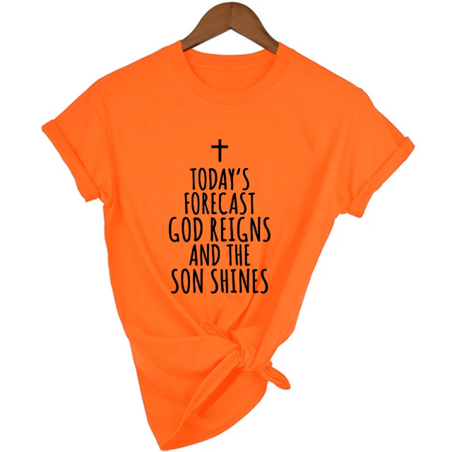 Футболка с надписью «Today's Forecast God Reigns and The Son Shines» футболка с Иисусом, футболка в стиле Харадзюку, уличная одежда, Прямая поставка - Цвет: FU48-FSTOG-