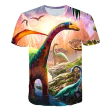Летняя повседневная детская футболка с 3D принтом динозавра Детские футболки с короткими рукавами с забавными животными для мальчиков и девочек