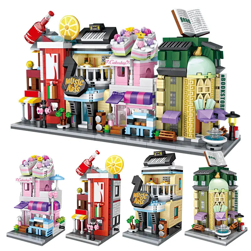 Лоз мини-блоки вид на город сцена кино розничный магазин конфеты магазин архитектурные модели строительные блоки Рождественская игрушка для детей