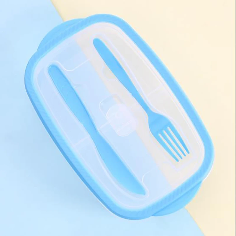Bento Box контейнеры для готовки еды герметичные Ланч-бокс контейнеры для хранения фруктов с вилкой ложкой для детей взрослых школы офиса - Цвет: Синий