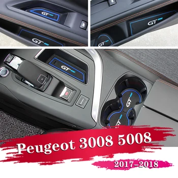 

13PCS Car Inner Gate Slot Pad Non-slip Cup Mats Anti Slip Door Groove Mat Interior For Peugeot 3008 5008 GT 2017 - 2018 Styling