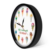 Life is better with ICE CREAM Cartoon Ice Cream Printed Dessert Wall Clock Kid Room Nursery Wall Art Kitchen Clock Wall Watch 2