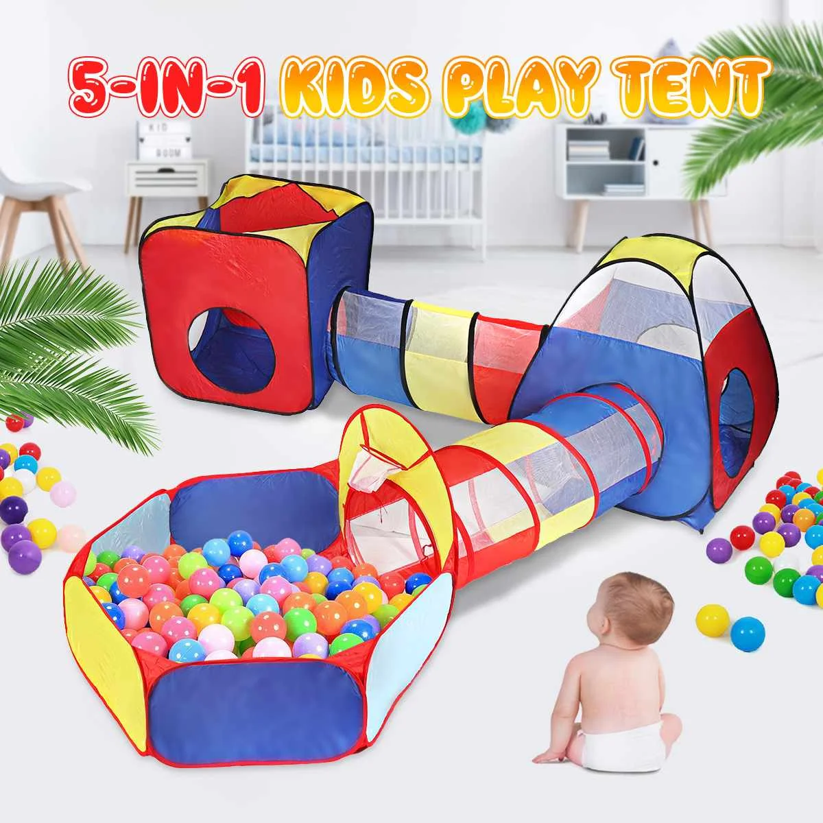 5 in 1 Playpen with Tunnel Children Ball Pool Baby Ballon Large Portable Kids Tent Pit Crawling Kid Playground House | Игрушки и хобби