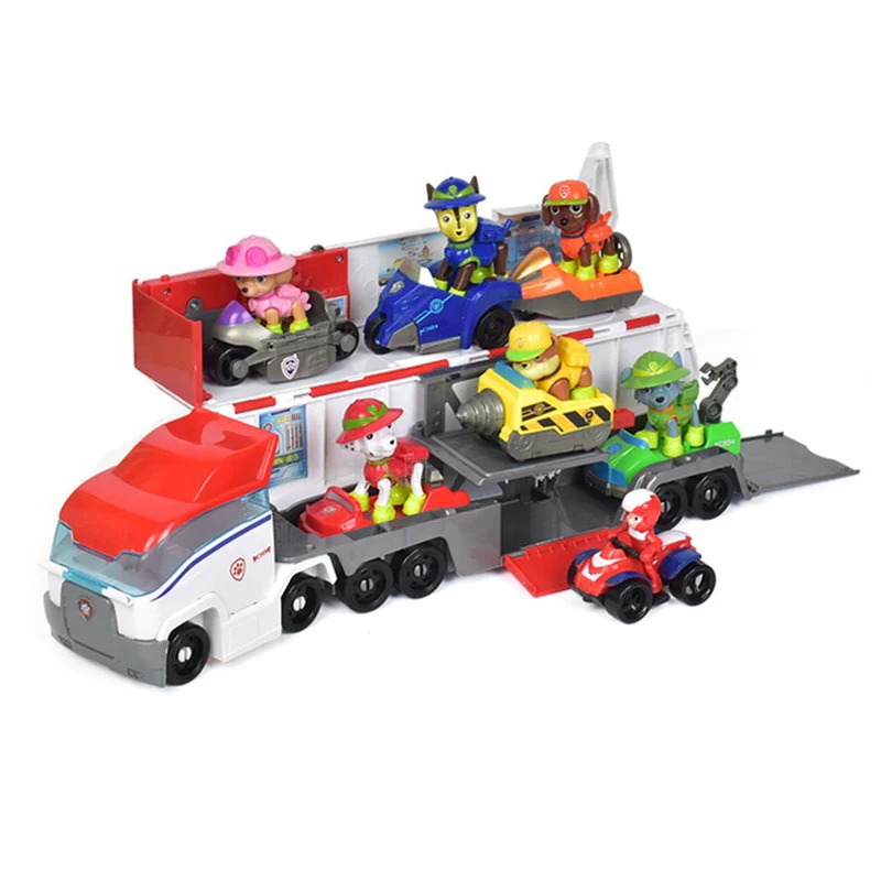 Paw Patrol спасательный автобус собака самолет капитан Patrulla Canina игрушки спасательная база командный центр Щенячий патруль набор фигурки подарки - Цвет: Bus with 7 cars dogs