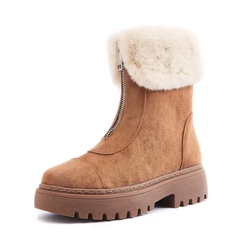 

Winter hot cashmere ladies Martin boots front zipper design 2019 new fashion thick bottom non-slip warm plus velvet snow boots