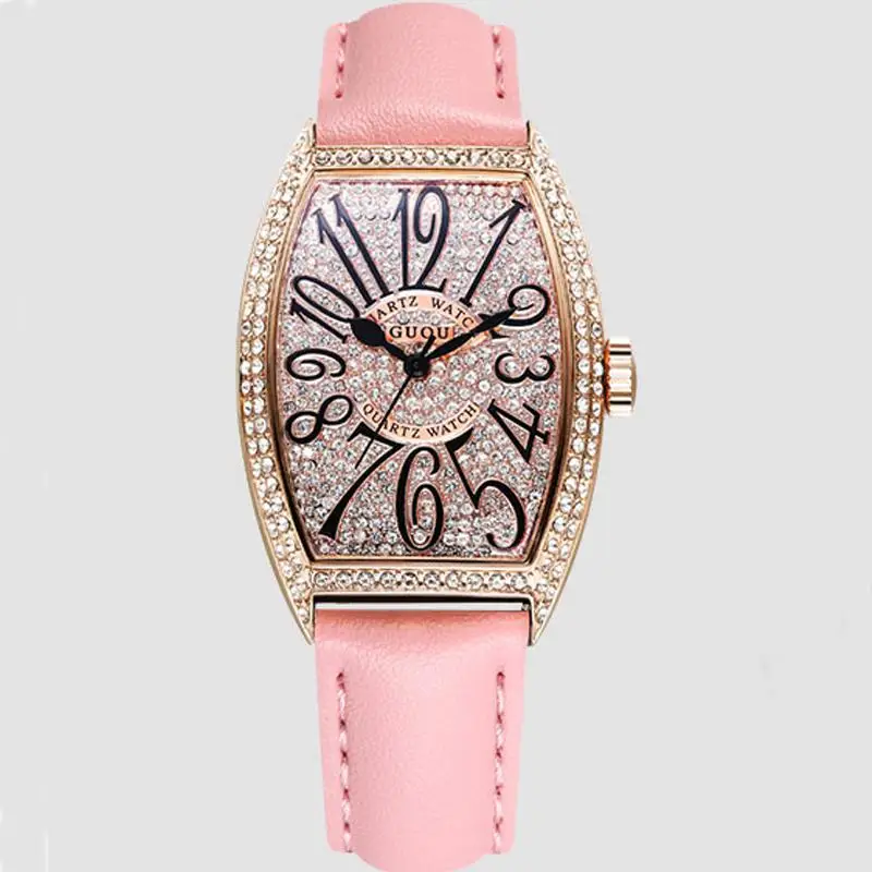 Модные брендовые женские Роскошные Кварцевые Часы Guou со стразами, Классические женские наручные часы, Relogio Feminino - Цвет: Розовый