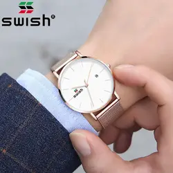 SWISH мужские водонепроницаемые часы наручные часы ультра тонкие простые повседневные кварцевые часы для мужчин часы
