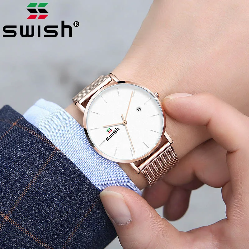 

SWISH Mens Watches Waterproof Wrist Watches Ultra Thin Simple Casual Quartz Watch for Men Clock