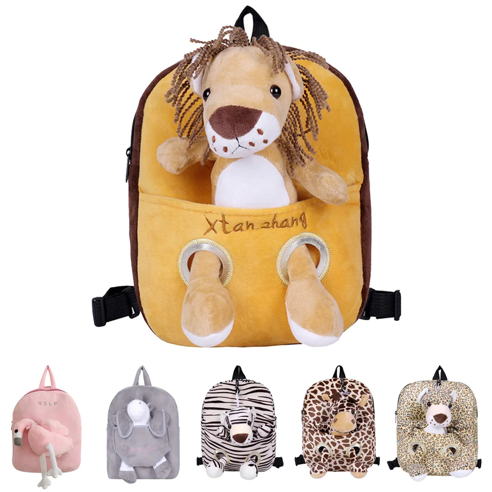 Lovely Animal Plush Shoulder Bag Toddler BackpackLion Flamingo Tiger Giraffe Cartoon Travel School Gifts For Boys Girls | Дом и сад