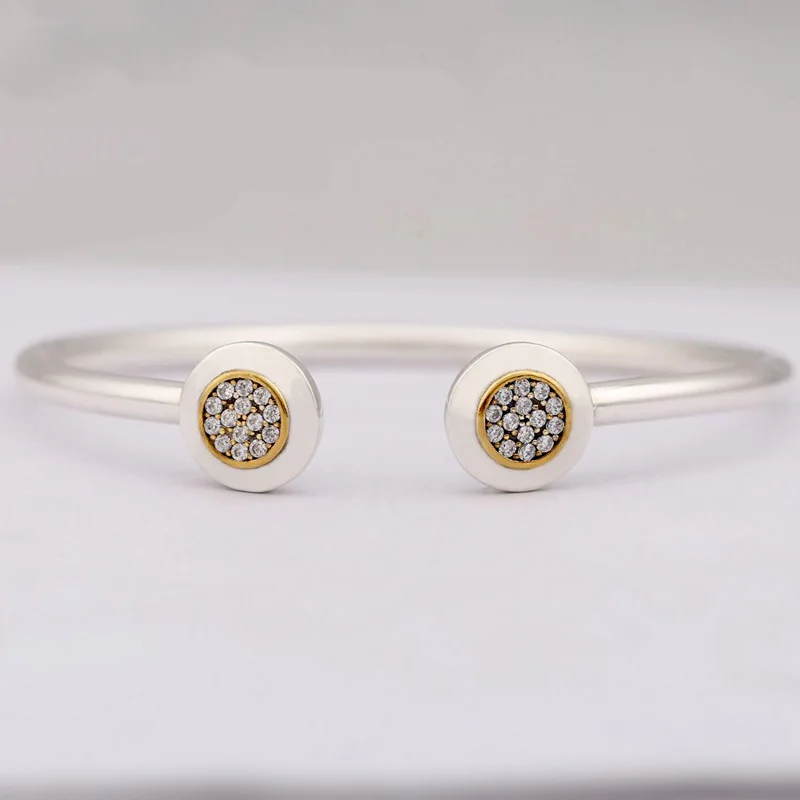 Золотой цвет подписи с кристаллом Открытый браслет для запястья Fit бусины из стерлингового серебра 925 Шарм браслет Diy Европа ювелирные изделия