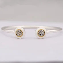 Золотой цвет подписи с кристаллом Открытый браслет для запястья Fit бусины из стерлингового серебра 925 Шарм браслет Diy Европа ювелирные изделия