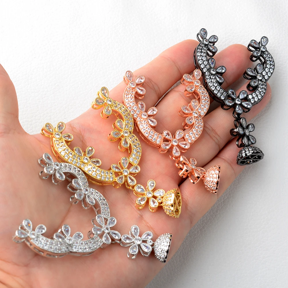 2PCS 50*56mm Gold plated Cubic Zirconia micro pave peacock charm connector for necklace
