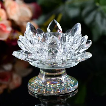 

Crystal Lotus Candle Holder Glass Candlestick Tealight Candelabra Lighthouse Holder Crafts Home Wedding Decor Ornaments Figurine