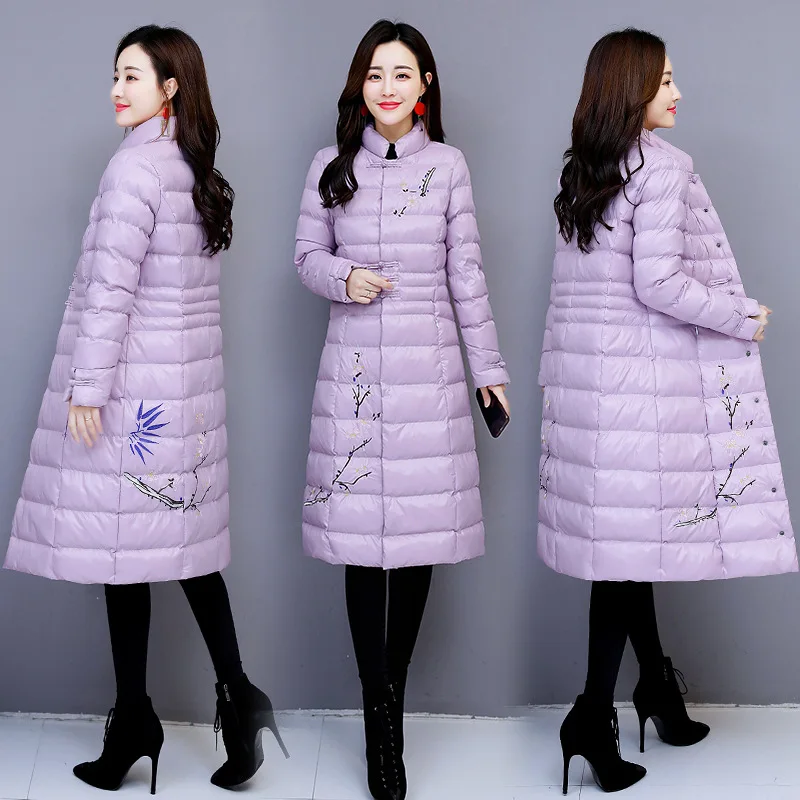 

2018 Autumn And Winter Solid Color Mid-length Long Sleeve High Collar Single Breasted Fashion Simple Slim Fit Corset Cotton Over