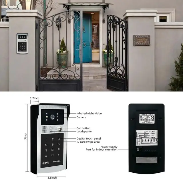 New 7 inch Color Screen Video Door Phone Video Intercom Kit + Touch Outdoor RFID Code Keypad Number Doorbell Camera 1 Monitors 3