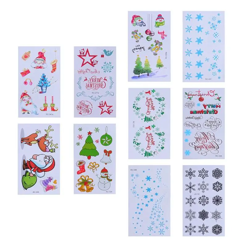 20 SheetsChristmas тату наклейки Красочные мультфильм Рождественская елка снежинка шаблон Водонепроницаемый Временные татуировки для декора детей