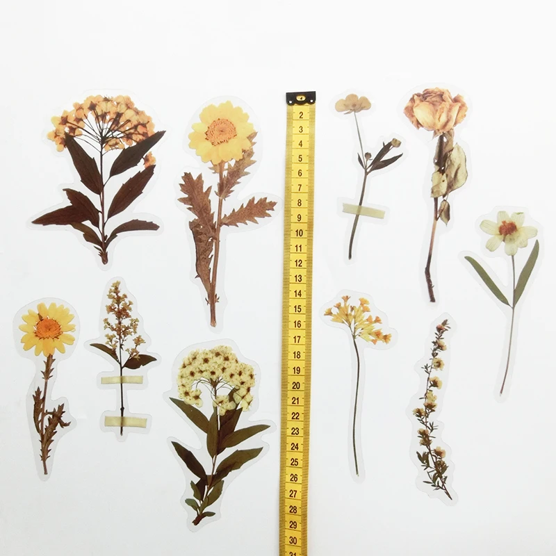 80Pcs/Set Simulation Flowers Leaves Stickers Transparent PET Sticker DIY Diary Calendar Decoration Scrapbooking Plant Sticker