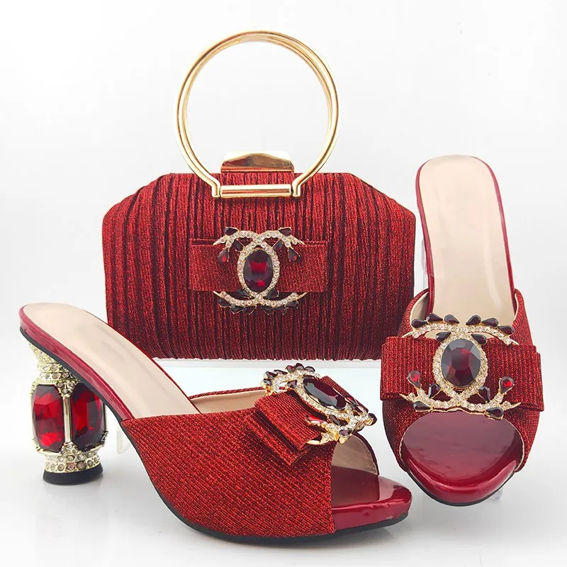 Hot sale pink women pumps with big crystal heel style african dress shoes match handbag set MD017,heel 10CM