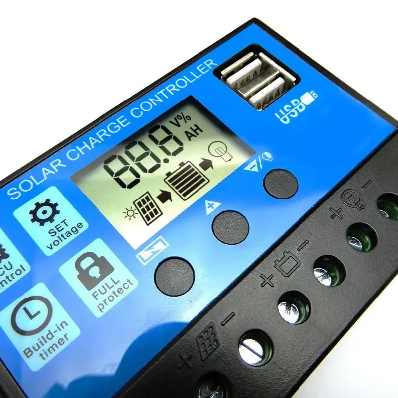 Автоматический Солнечный Контроллер заряда PWM 30A/20A/10A 12V 24V с двойной ЖК-дисплей USB 5V Солнечный Выход Панель PV Контроллер дома PV