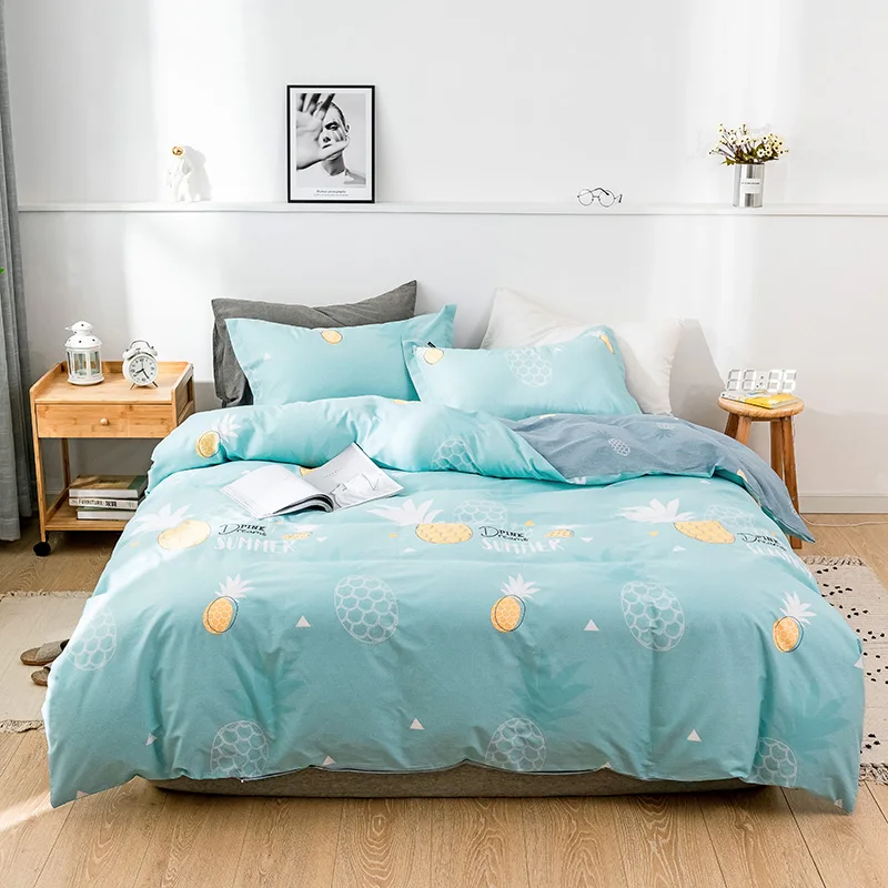 

2023 Four-piece Bedding Simple Cotton Double Household Bed Sheet Quilt Cover Thickening Sanding Dormitory Bed Sheet Light Green