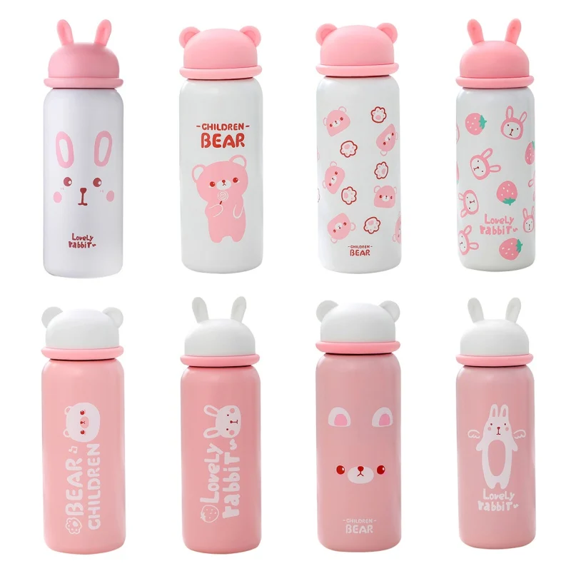 Portable Thermos Stainless Steel Cute Rabbit Insulation Water Bottle Sweet Lovely Pink Leak-Proof Vacuum Flasks Thermos Bottle
