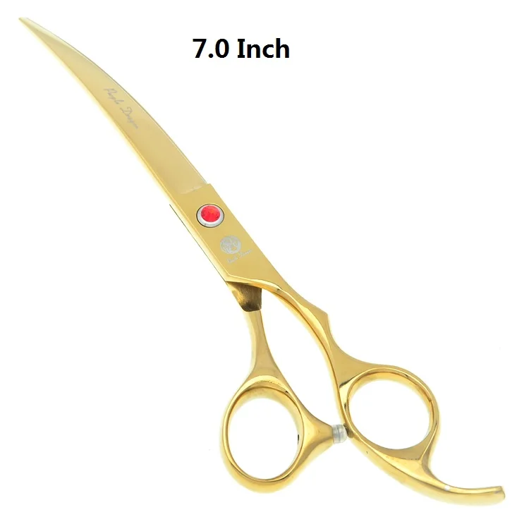 LZS0597 Gold 7.0" Professional Pet Grooming Scissors Cat Dog Hair Cutting Scissors Curved Shears Animal Thinning Tesoura Haircut Tool LZS0597 - Цвет: LZS0597 Gold