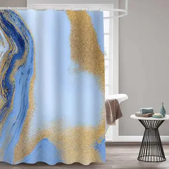

3D Marble Printed Shower Curtain Waterproof Polyester Bath Screens Curtains Gold White Bathroom Decor Accessories With Hooks
