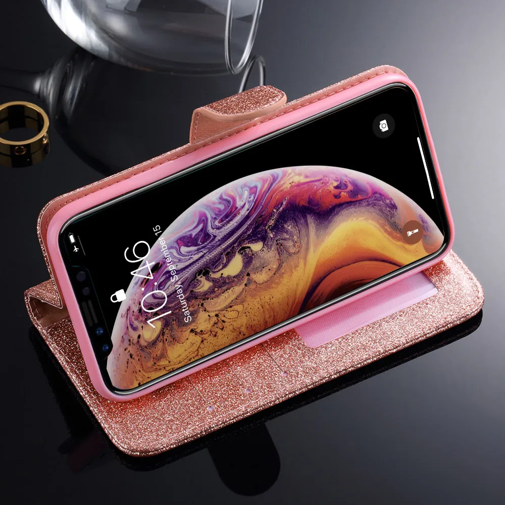 L FADNUT Шикарный кошелек с блестками чехол для iPhone Xr X Xs Max Женские флип мягкие