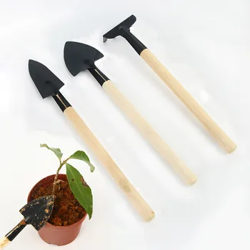 

3pcs/Set Mini Potted Plants Shovel Rake Spade Multi Purpose Wooden Handle Black Mini Spade Gardening Tools
