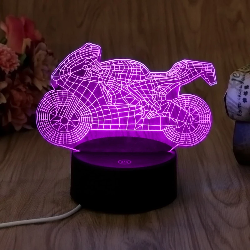 USB Новинка 7 цветов меняющийся светодиодный светильник для мотоцикла ночник 3D настольная лампа домашний декор