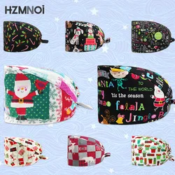 Fashionable Cotton Santa Claus Print Dentist Hat Nurse Hat Beauty Salon Pet Shop Adjustable Sweat-absorbent Scrub Hat