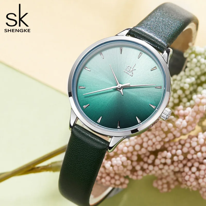 Shengke Women Watches Fashion Casual Girl Quartz Watch Leather Strap Lady Dress gift Waterproof Wristwatch Montre Femme
