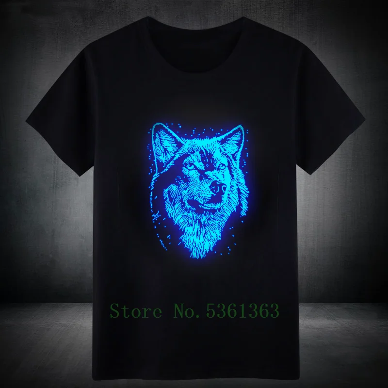 100% casual Mens Cotton Summer Wolf tshirt Fluorescent t shirt In Night Personality Anime t-shirt Male short sleeve Tops S-5XL |