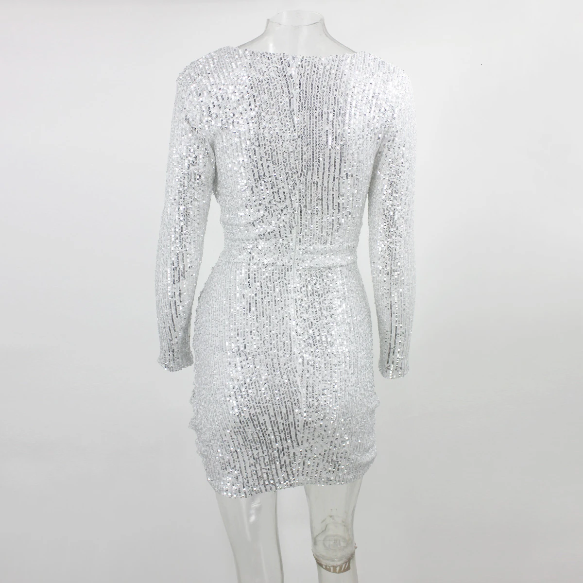 Dressmecb, Осеннее мини-платье с длинным рукавом, летнее, глубокий v-образный вырез, с блестками, Драпированное, сексуальное платье, новинка, для офиса, для девушек, комбинезоны, вечерние платья