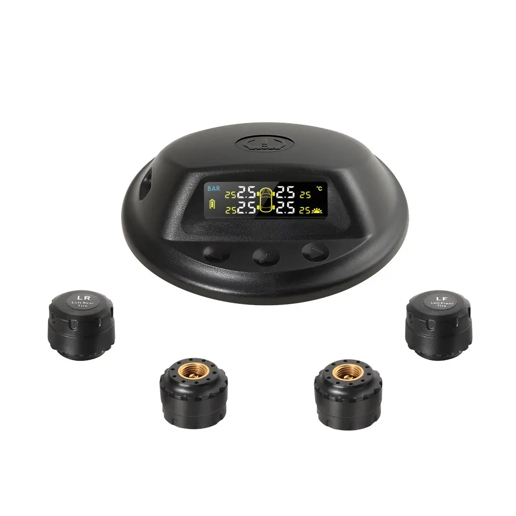 Сенсорная Солнечная Беспроводная система контроля давления в шинах TPMS с 4 внешними датчиками, Аудио Сигнализация, измерительное давление/температура