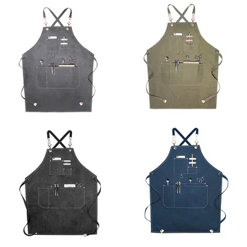 

Women Mens Quick Release Oil Proof Home Cross Back Straps Chef Apron Canvas Kitchen BBQ Work Gardening With Pockets Waterproof