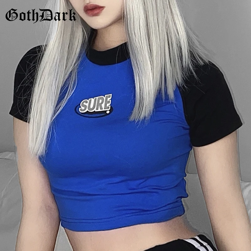 

Goth Dark Letter Print Sexy Slim Gothic Spring Summer Harajuku 2020 T-Shirt Streetwear Sheath O-Neck Casual Short Crop Top Tee