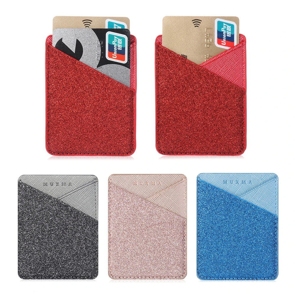

New Universal Glitter PU Phone Wallet Case Stick On ID Credit Card Holder Self-Adhesive Cellphone Pocket Sticker Card Sleeves