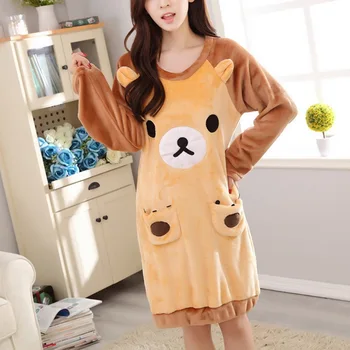 

Nightgowns Women Flannel Velvet Striped Kawaii Round Neck All-match Sleepwear Womens Loose Cute Chic Soft Breathable Ulzzang New