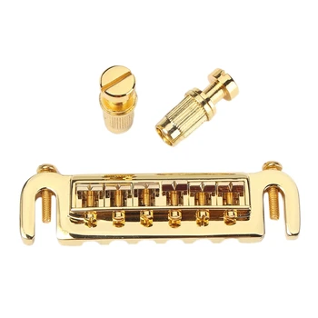 

Guitar Part 6 String Adjustable Saddle Bridge Tailpiece For Lp Gold