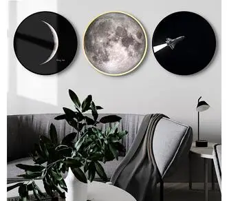 

ROUND MOON INKJET WALL PAINTING EXPLORE THE STARRY SKY WALL DECORATION OIL ON CANVAS MURAL SOLID WOOD FRAME POSTER HOME DECOR
