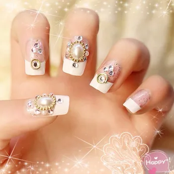 

24 Pcs french nails Boxed Studio Bride White Gold Bead Nail Patch Long and Square Fake Nails Finished Nail Patch with Glue TY