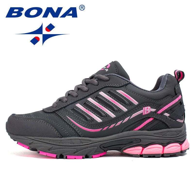 BONA/Новинка; Zapatos de mujer; женские кроссовки для бега; розовые классические беговые кроссовки; мужские кроссовки на шнуровке; удобная спортивная обувь - Цвет: Pink Dark Grey