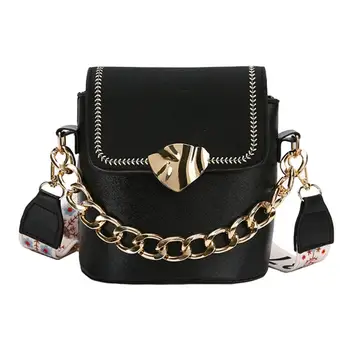 

Simple Printing Belt Shoulder Bag PU Leather Mini Shopping Bucket Handbag Ladies Retro Multicolor Crossbody Chain Bags