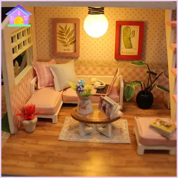 

Girls DIY Wood Handmade Wood Flash Loft DIY House Toy Miniature Dollhouse Birthday Assemble Toy Gift Children Doll Houses
