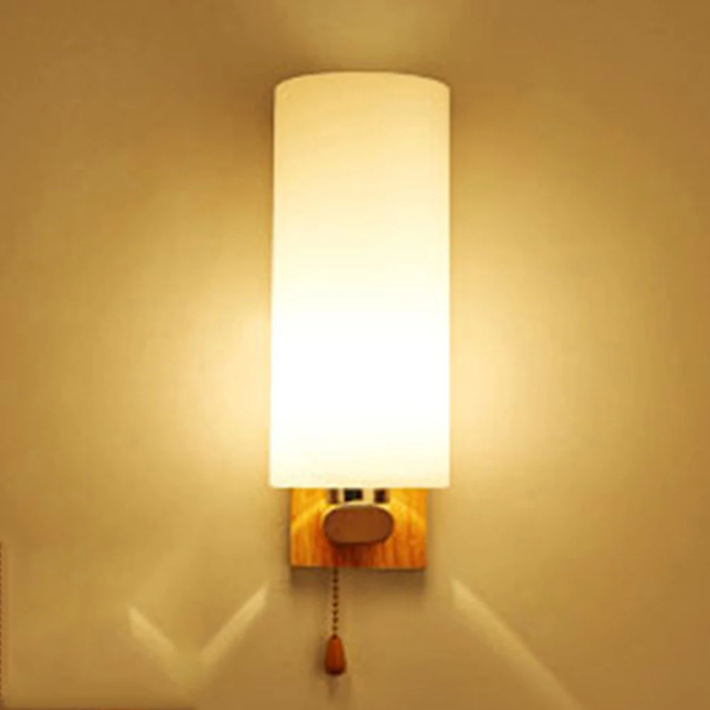 

E27 Vanity Mirror Light Living Room Indoor Nordic Bedroom Bedside Wooden Wall Lamp Corridor Bathroom Hotel Cafe Pull Switch