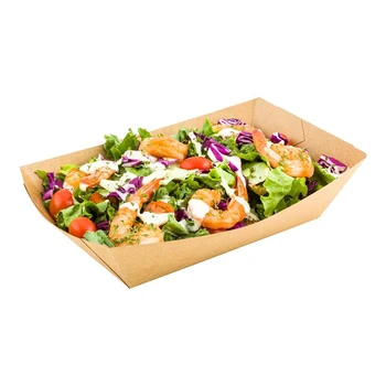 

Free Shipping - Parties Catering Supplies, Kraft Paper Boat Take Out Food Plate - 25x16.5cm Containers for Restaurant, 50/Pack