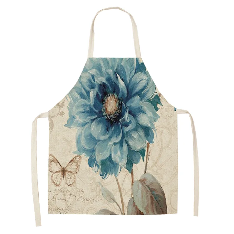 Parent-child Kitchen Apron Fashion Flower Bird Bee Print Sleeveless Cotton Linen Aprons for Kids Men Women Home Cleaning Tools