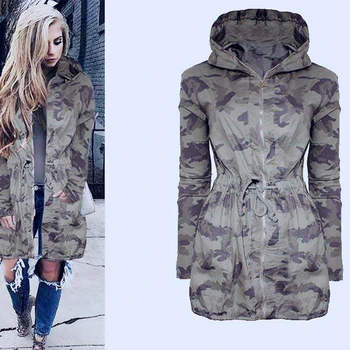 

Womens Fashion Hooded Long Coat Jacket Windbreaker Camouflage Outwear Ladies Autumn Winter Coats Hoodies Streetwear
