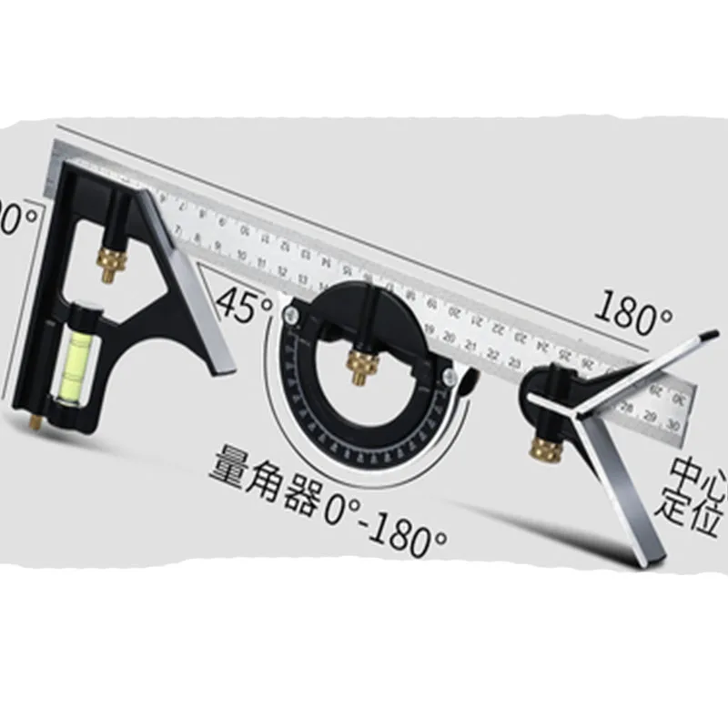 3in1 Combination Square Set 300mm Angle Ruler 180 Degree Protractor Angle Finder Spirit Level Angle Ruler Measuring Tools Set